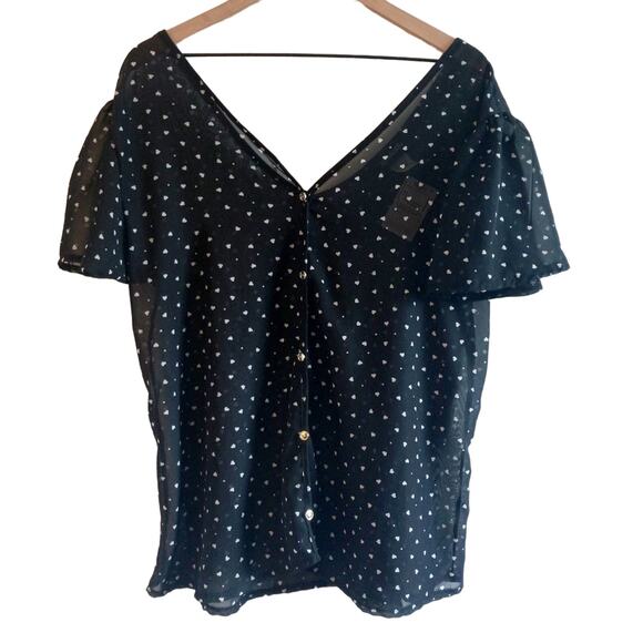 Elizabeth Sheer V-Neck Faux Button Up Top - Picture 6 of 8